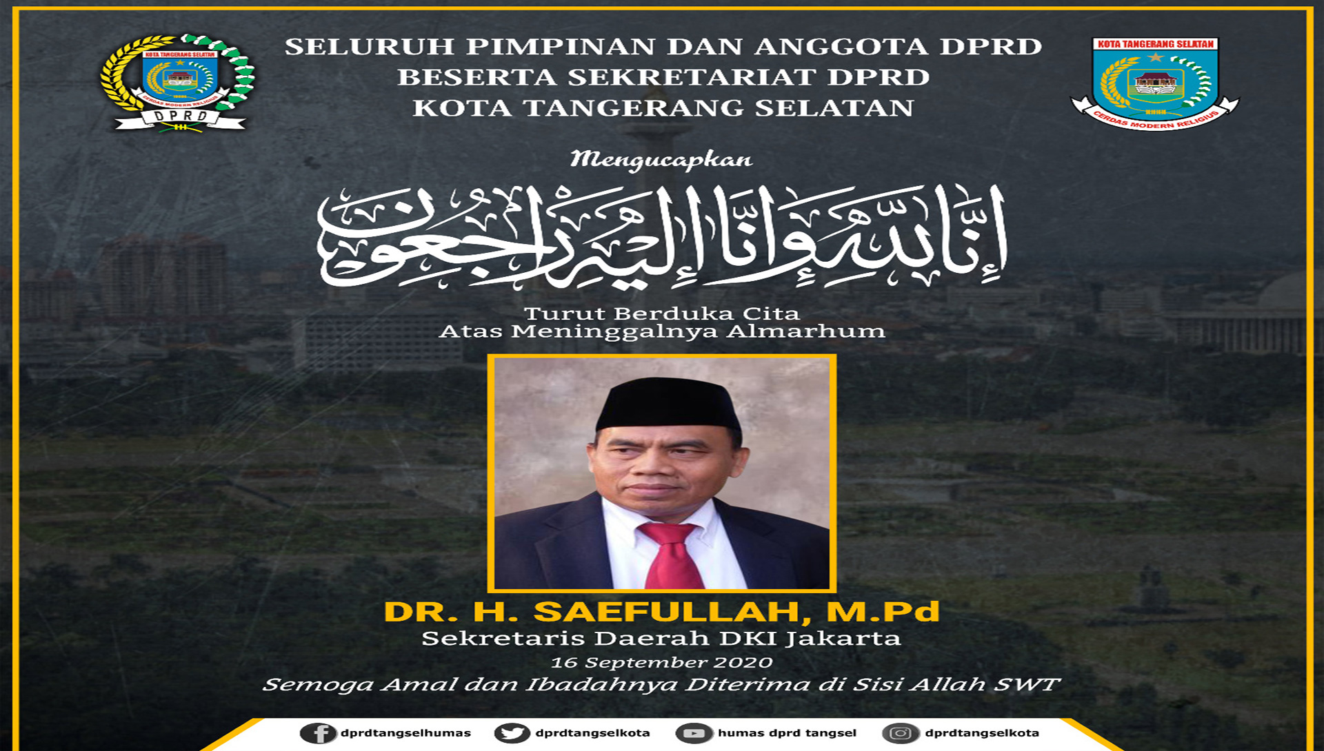 Turut Berduka Cita atas Wafatnya DR. H. Saefullah, M.Pd